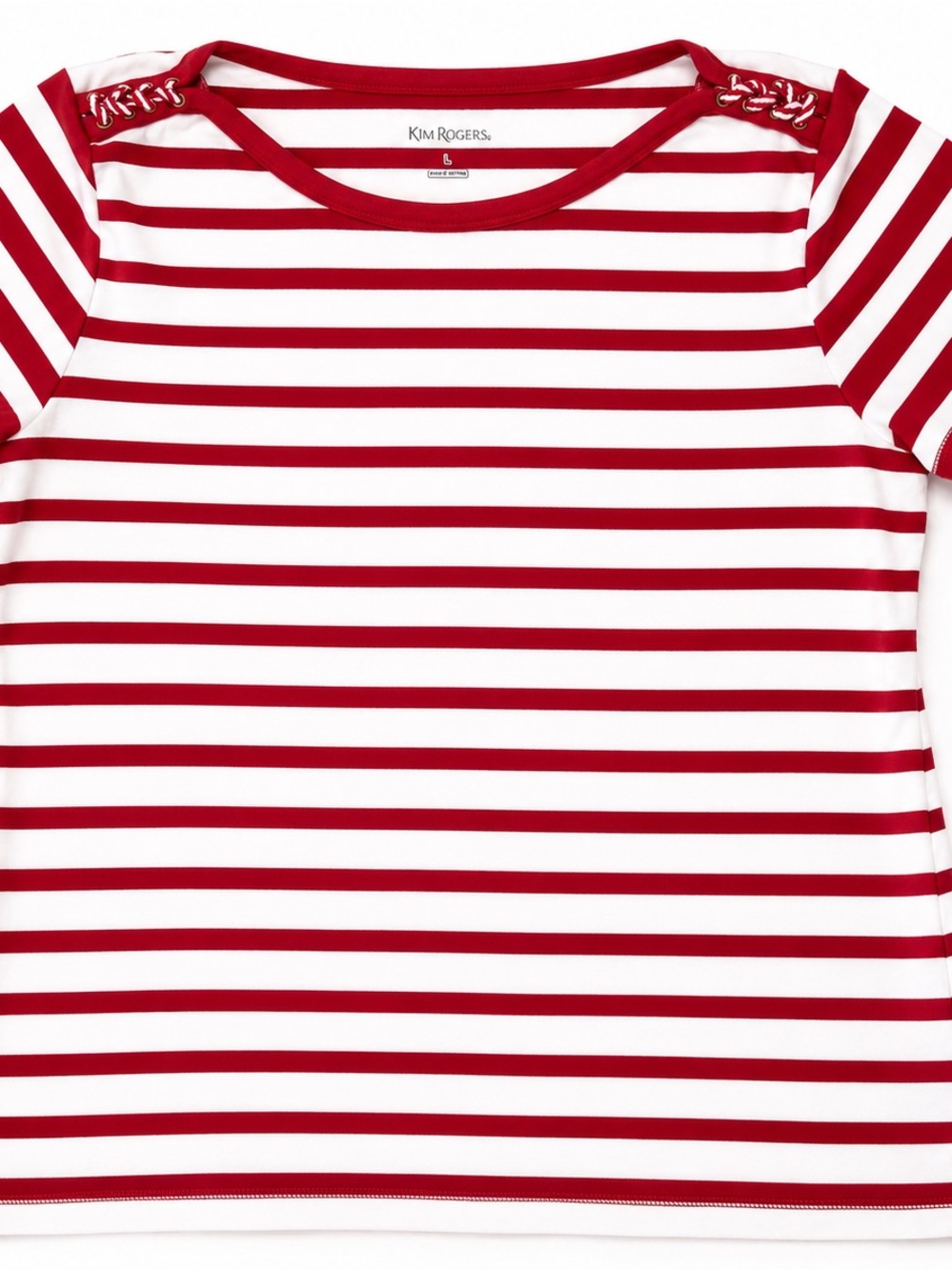Kim Rogers Nautical Red & White Stripe Lace-Up Shoulder Tee Large